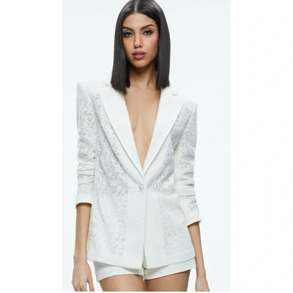 Alice and Olivia JUDITH SHEER LACE SHAWL COLLAR BLAZER size 8